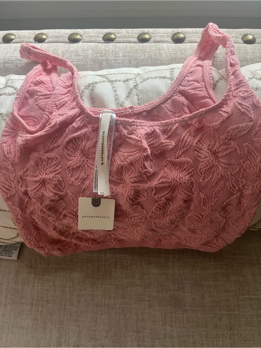 Anthropologie Pink Rose Textured Tank Bralette NWT